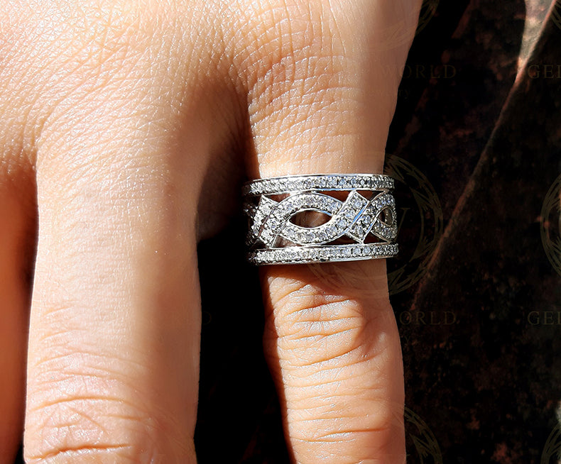 10 mm Wide Vintage Wedding Ring, Round Cut CZ Diamond, Anniversary wedding band in 925 sterling silver for women