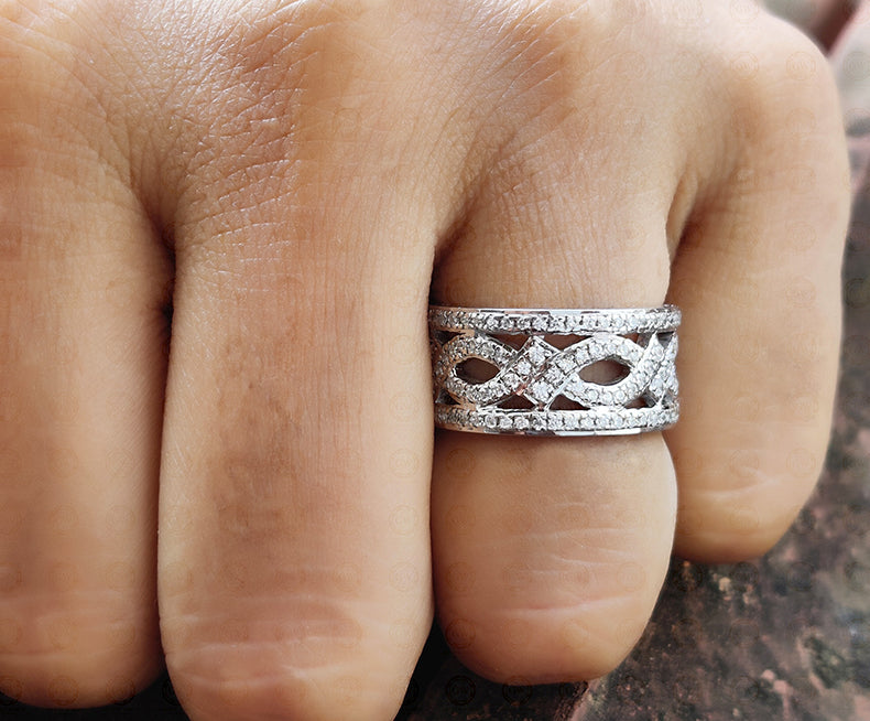 10 mm Wide Vintage Wedding Ring, Round Cut CZ Diamond, Anniversary wedding band in 925 sterling silver for women