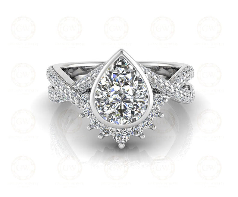 Pear Shaped Moissanite Engagement Ring Crossover Ring
