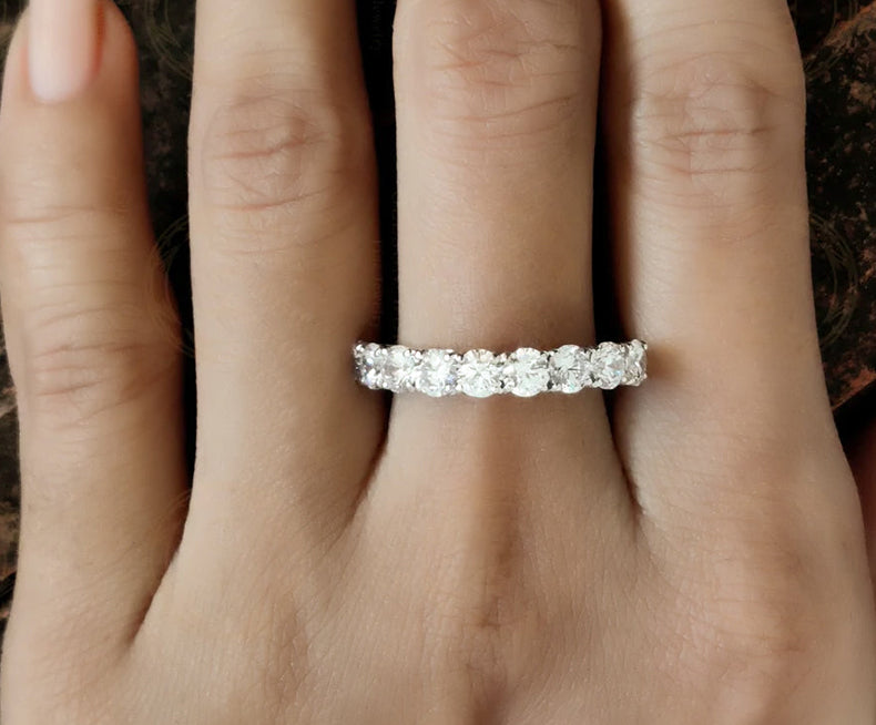 2.25 Ct 4 mm Wide Round Moissanite Diamond Women Stacking Wedding Band, Half Eternity Ring, Anniversary Ring, Matching Band