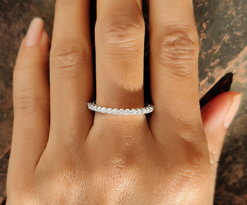 2.70 mm Wide Round Moissanite Diamond Women Stacking Wedding Band, Full Eternity Ring, Shared Prong Anniversary Ring, Matching Band