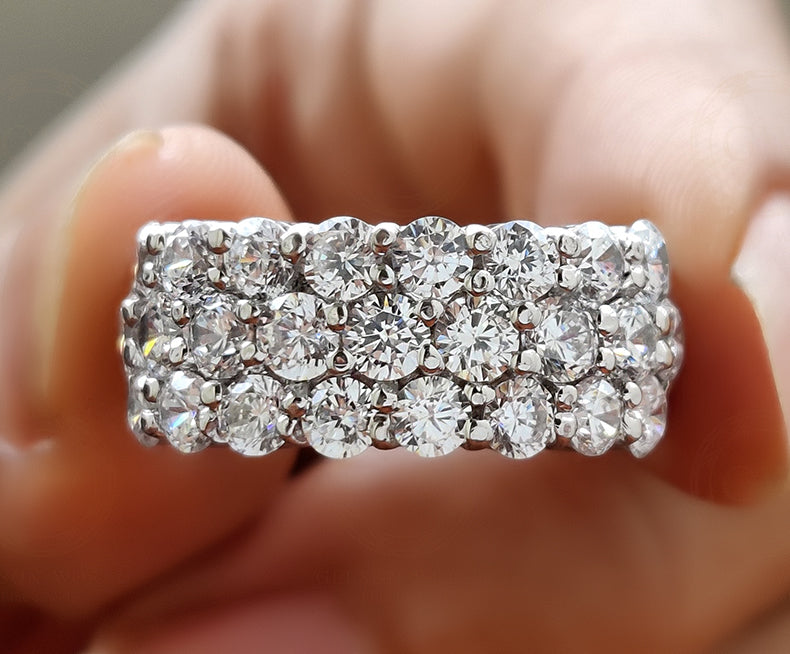 2.75 Ct 3 Row Round Moissanite Anniversary Wedding Ring, 925 Sterling Silver, Stacking rings, Women wedding band, Gift for her