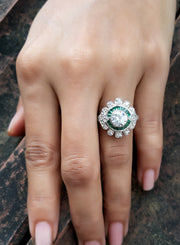2.75 TCw Vintage Art Deco Style Round Cut & Emerald Cz Moissanite Diamond Antique Engagement Ring Vintage Reproduction Emerald Halo Ring - Gelson World - Premium Silver and Gold Jewelry for USA Shoppers