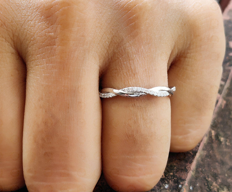 2.80 mm Lab Diamond Wedding Band, Silver and Yellow Rose and white Gold Plated, Criss Cross Nature Inspired Eternity Ring, Minimal and Stackable