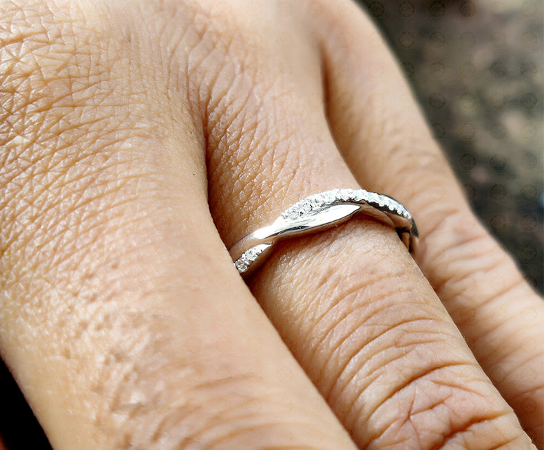 2.80 mm Lab Diamond Wedding Band, Silver and Yellow Rose and white Gold Plated, Criss Cross Nature Inspired Eternity Ring, Minimal and Stackable