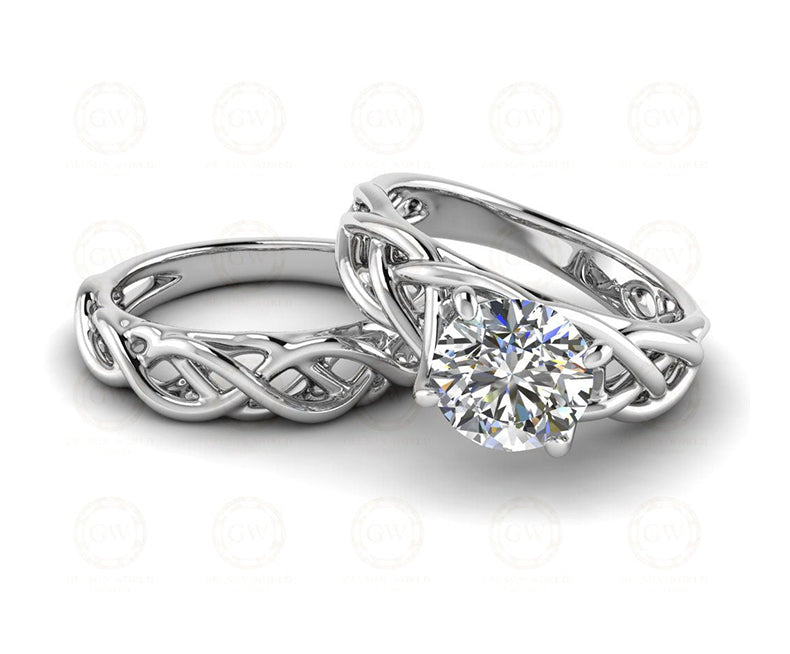 2 Ct Round Cut Vine Design Solitaire Wedding Ring Set