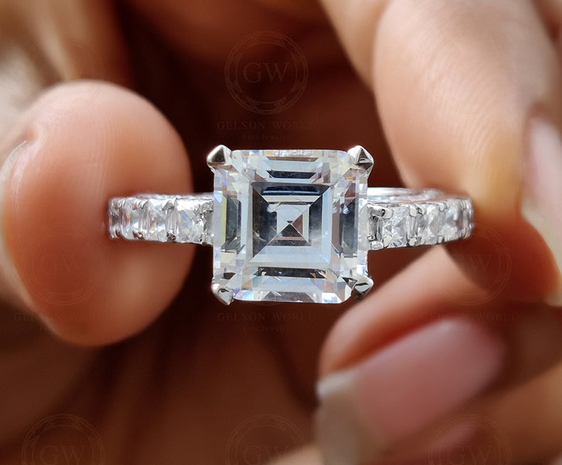 Asscher Cut Engagement Ring / Cathedral Wedding Ring / Sterling Silver CZ Ring / Ring For Women / Anniversary Ring For Her