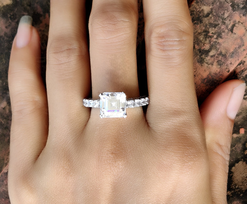 Asscher Cut Engagement Ring / Cathedral Wedding Ring / Sterling Silver CZ Ring / Ring For Women / Anniversary Ring For Her