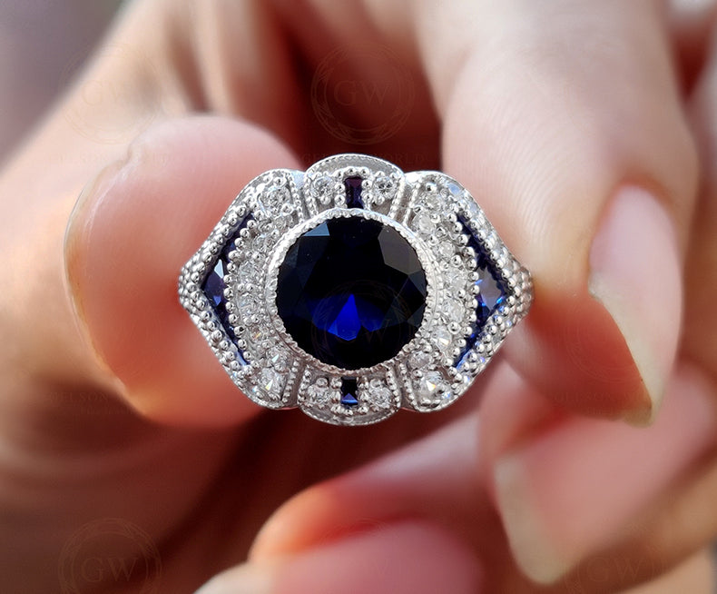 Vintage Engagement Ring For Women / Art Deco Style ring / Gemstone Antique Ring / Estate Sterling Silver Jewelry / Mothers Day Gift - Gelson World - Premium Silver and Gold Jewelry for USA Shoppers