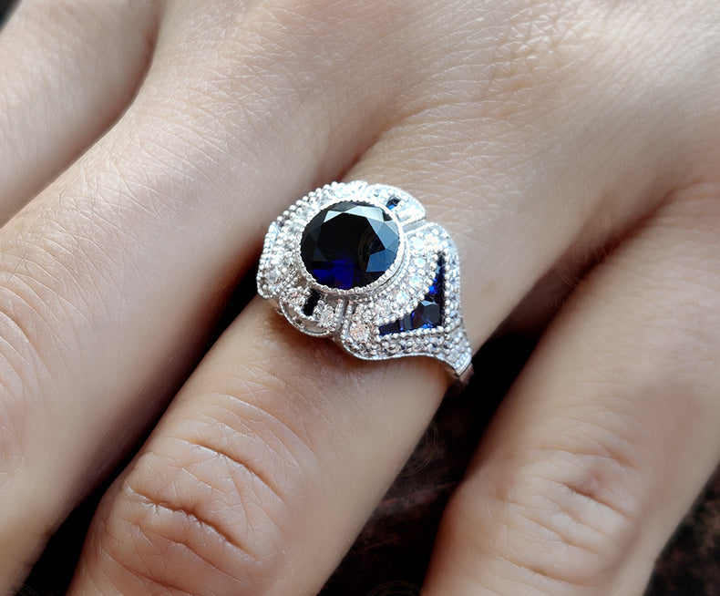 Vintage Engagement Ring For Women / Art Deco Style ring / Gemstone Antique Ring / Estate Sterling Silver Jewelry / Mothers Day Gift - Gelson World - Premium Silver and Gold Jewelry for USA Shoppers