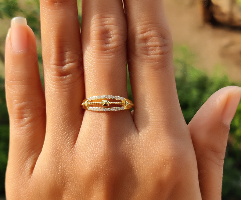 Dainty Gold Anniversary Ring - Moissanite Stacking Silver and Gold Stackable Ring - Vintage Minimalist Art Deco Promise Ring - Gelson World - Premium Silver and Gold Jewelry for USA Shoppers