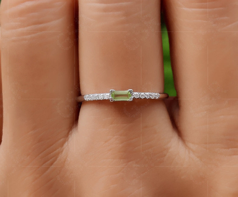 Dainty Peridot Stackable Rings for Women - August Birthstone Beauty