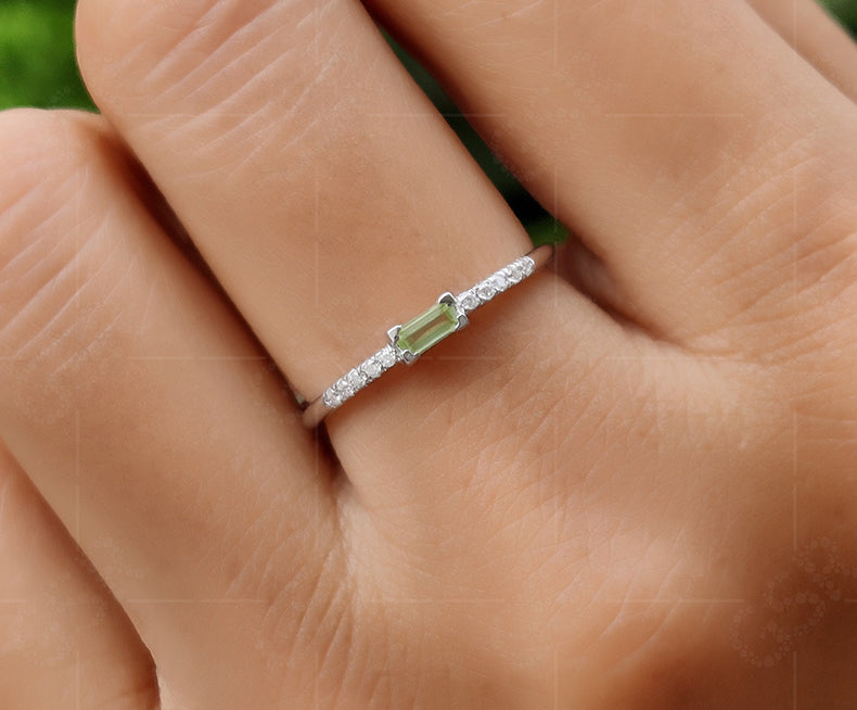Dainty Peridot Stackable Rings for Women - August Birthstone Beauty