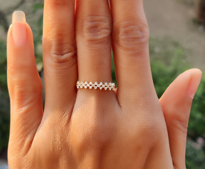 Dazzling Cluster Delight - Round Colorless Moissanite Anniversary Ring - Silver and Gold Moissanite Magic - Eternal Love Token