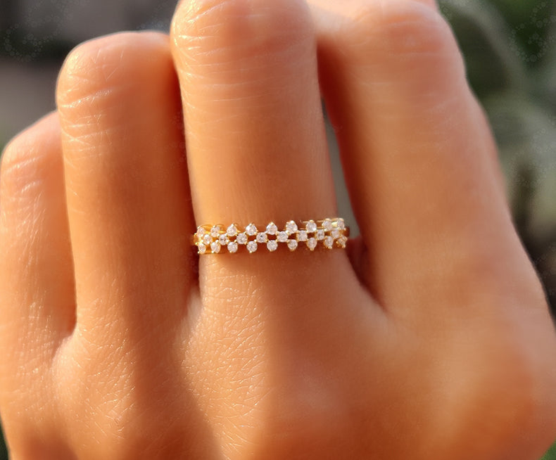 Dazzling Cluster Delight - Round Colorless Moissanite Anniversary Ring - Silver and Gold Moissanite Magic - Eternal Love Token