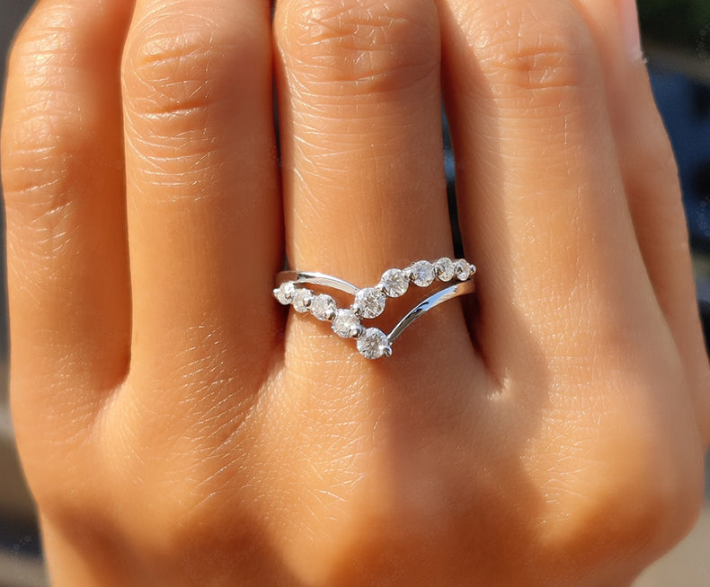 Double Chevron V Stack Silver and Gold Moissanite Rings: Minimalist Elegance for Women