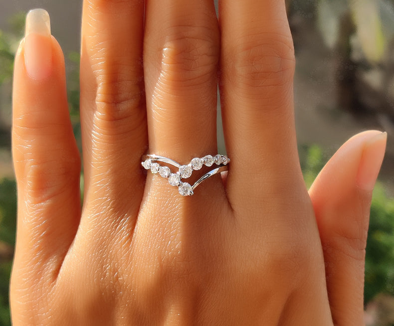 Double Chevron V Stack Silver and Gold Moissanite Rings: Minimalist Elegance for Women