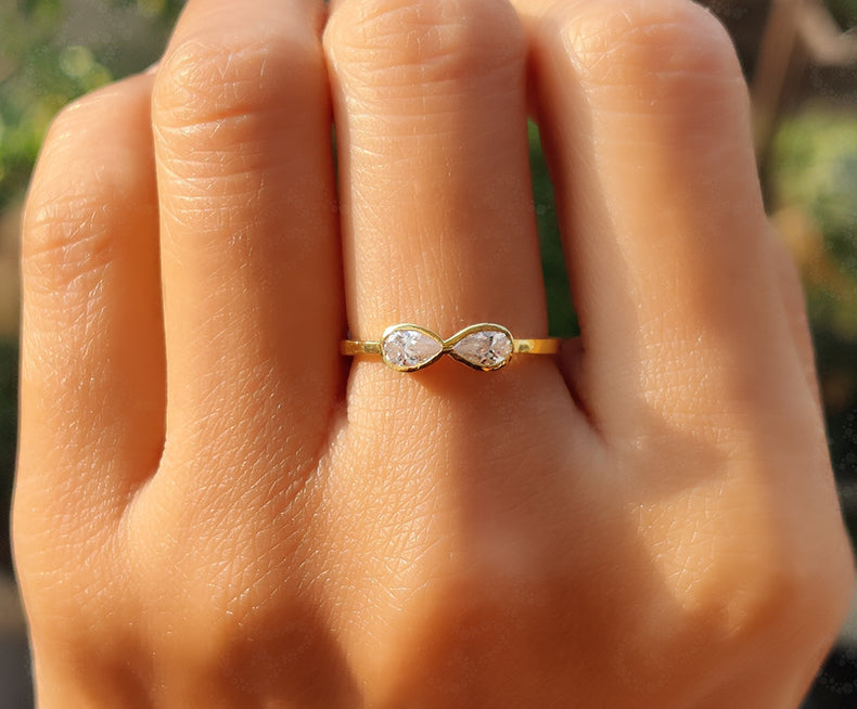 Dual Elegance: Toi et Moi Pear Moissanite Ring - A Symbol of Eternal Love in Silver and Gold, Perfectly Minimalist Stacking Rings