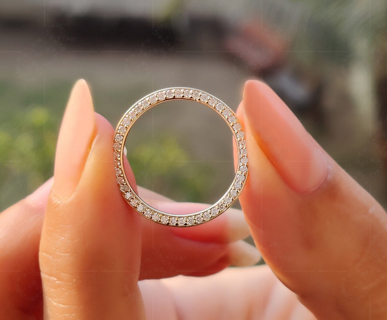 Elegant 1.70mm Two Sided Micropavé Moissanite Diamond Full Eternity Wedding Band - Silver and Gold Plain Gold Thin Wedding Ring for Women - Perfect Gift for Her