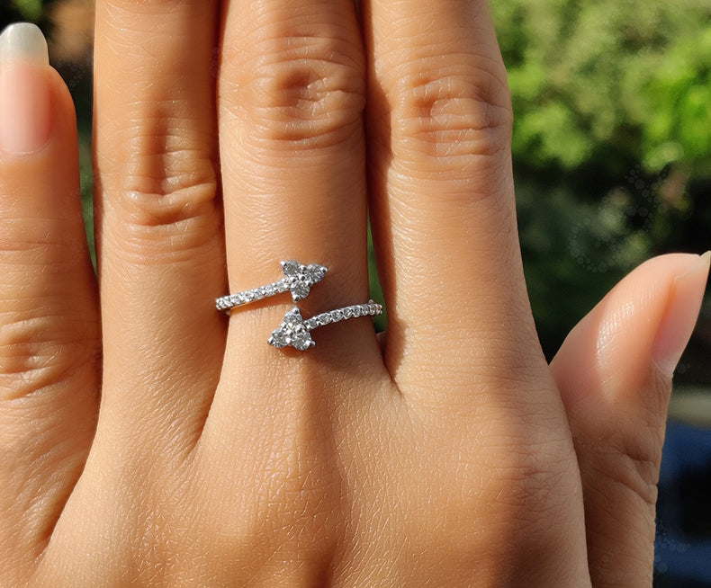 Elegant Arrow Design Open Cuff Ring - Gold Moissanite Stacking Beauty - Dainty Minimalist Promise Ring for Her