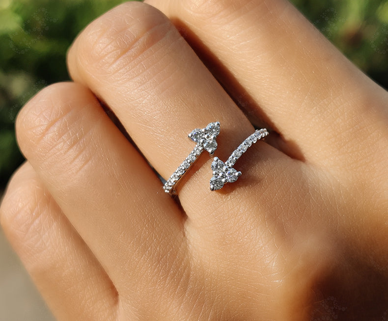 Elegant Arrow Design Open Cuff Ring - Gold Moissanite Stacking Beauty - Dainty Minimalist Promise Ring for Her