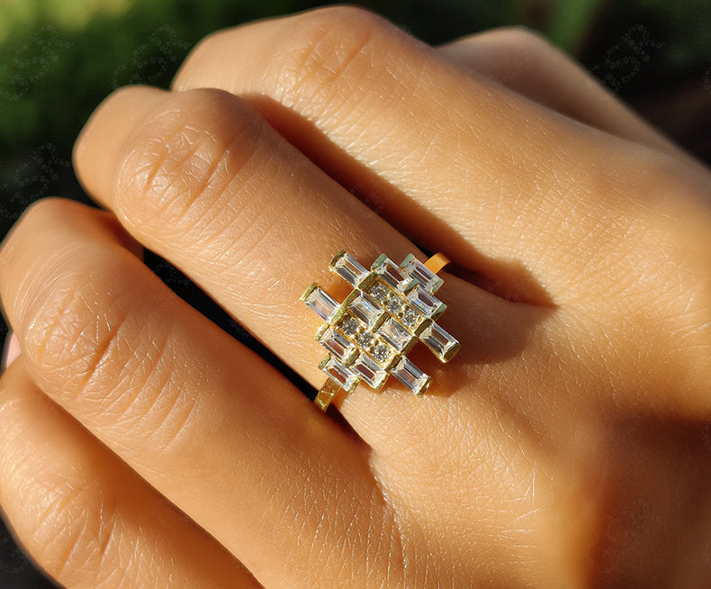 Elegant Baguette Moissanite Anniversary Ring - Silver and Yellow Gold Stackable Beauty - Unique Minimalist Jewelry - Dainty Promise Ring