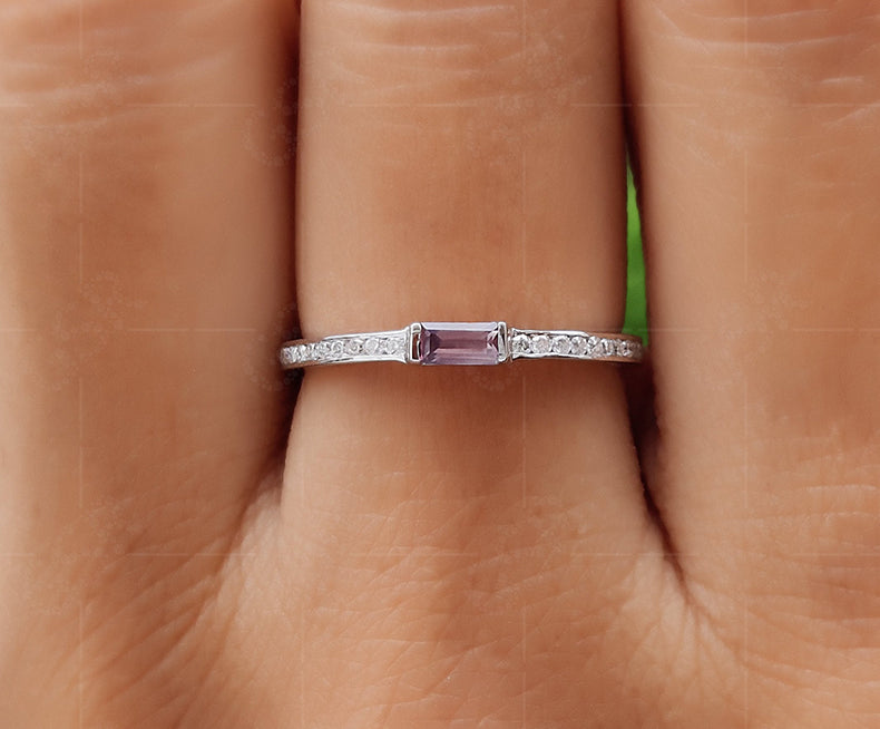 Elegant Baguette Stacking Ring - Alexandrite Birthstone Beauty - Dainty Stackable Ring, a Minimalist Birthstone Ring and Thoughtful Anniversary Gift for Mom