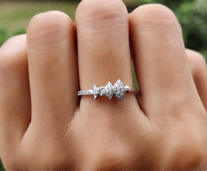 Elegant Christmas Tree Moissanite Diamond Ring - Silver and Gold Minimalist Beauty - Xmas Tree Jewelry - Christmas Gift - Gold Stacking Rings for Her