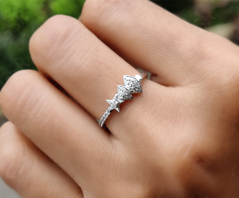 Elegant Christmas Tree Moissanite Diamond Ring - Silver and Gold Minimalist Beauty - Xmas Tree Jewelry - Christmas Gift - Gold Stacking Rings for Her