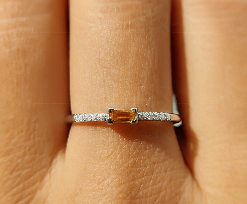 Elegant Citrine Baguette Ring - November Birthstone Beauty - Dainty Stacking Ring with Yellow Stone - Delicate Stackable Ring, Perfect for Moms