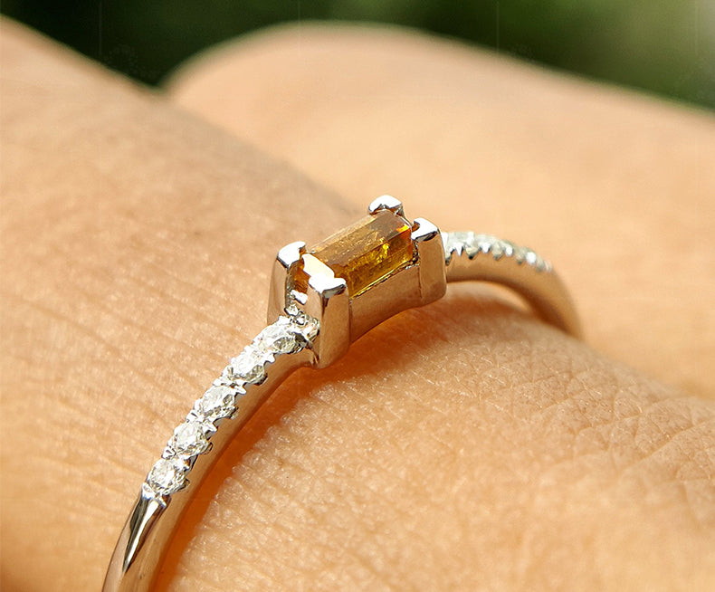 Elegant Citrine Baguette Ring - November Birthstone Beauty - Dainty Stacking Ring with Yellow Stone - Delicate Stackable Ring, Perfect for Moms
