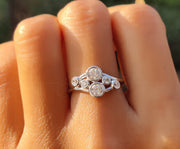 Elegant Cluster Gold Ring - Bubble Style Bezel Set Round Moissanite Beauty - Six Stone Anniversary Ring for Women - Minimalist Silver and Gold Ring