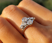 Elegant Cluster Gold Ring - Bubble Style Bezel Set Round Moissanite Beauty - Six Stone Anniversary Ring for Women - Minimalist Silver and Gold Ring