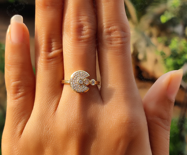 Elegant Dainty Gold Anniversary Ring - Silver and Solid Gold Stackable Beauty with Unique Moissanite Stacking - Ideal Minimal Gift or Promise Minimalist Ring