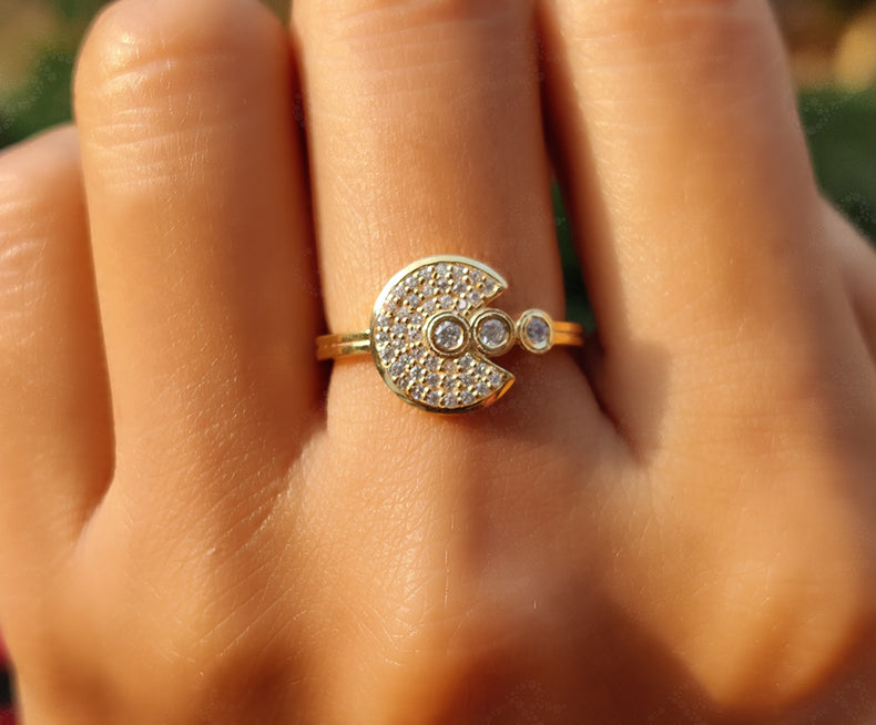 Elegant Dainty Gold Anniversary Ring - Silver and Solid Gold Stackable Beauty with Unique Moissanite Stacking - Ideal Minimal Gift or Promise Minimalist Ring