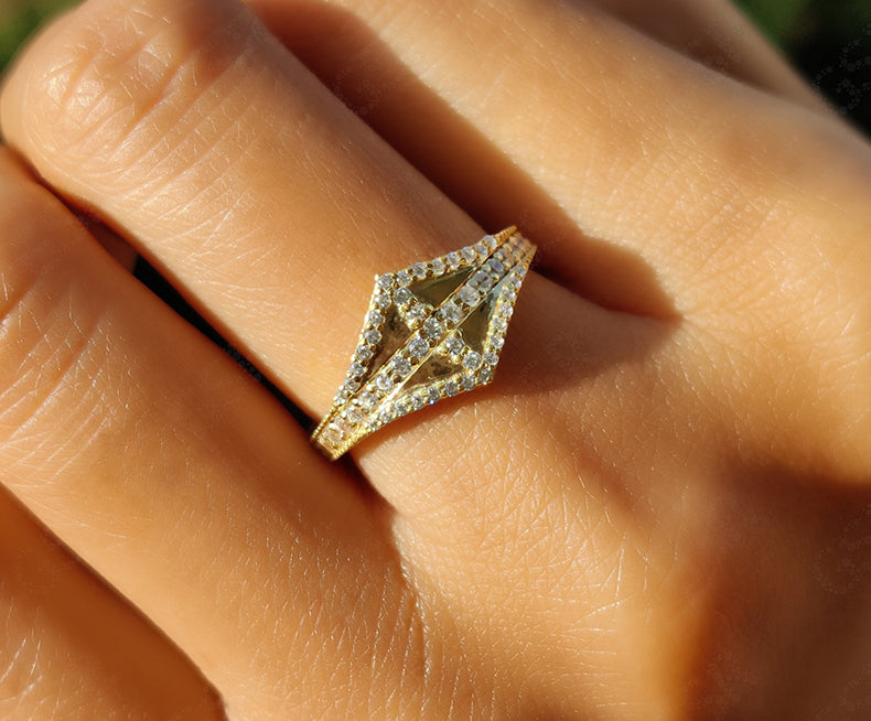 Elegant Diamond Shape Cross Ring - Silver and Gold Stackable Beauty - Moissanite Stacking Ring - Unique Dainty Gold Minimalist Ring - Promise Minimalist Ring