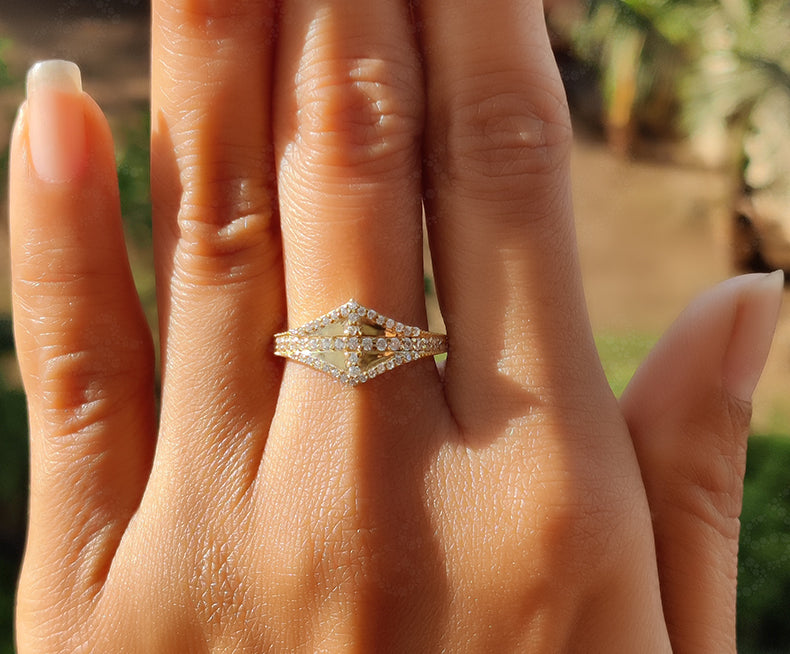 Elegant Diamond Shape Cross Ring - Silver and Gold Stackable Beauty - Moissanite Stacking Ring - Unique Dainty Gold Minimalist Ring - Promise Minimalist Ring