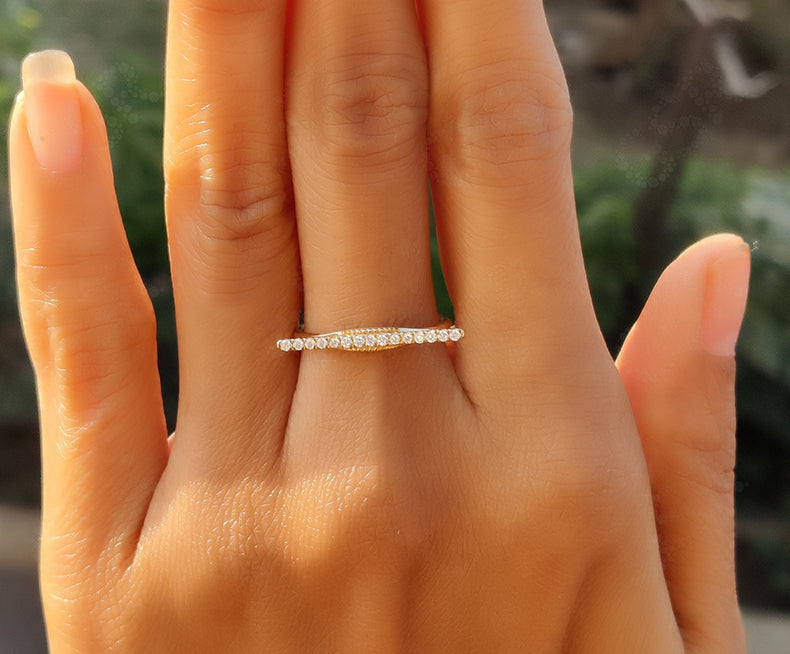 Elegant Line Horizontal Bar Ring - Silver and Solid Gold Moissanite Beauty - Unique Minimal Jewelry, a Dainty Minimalist Stackable Ring