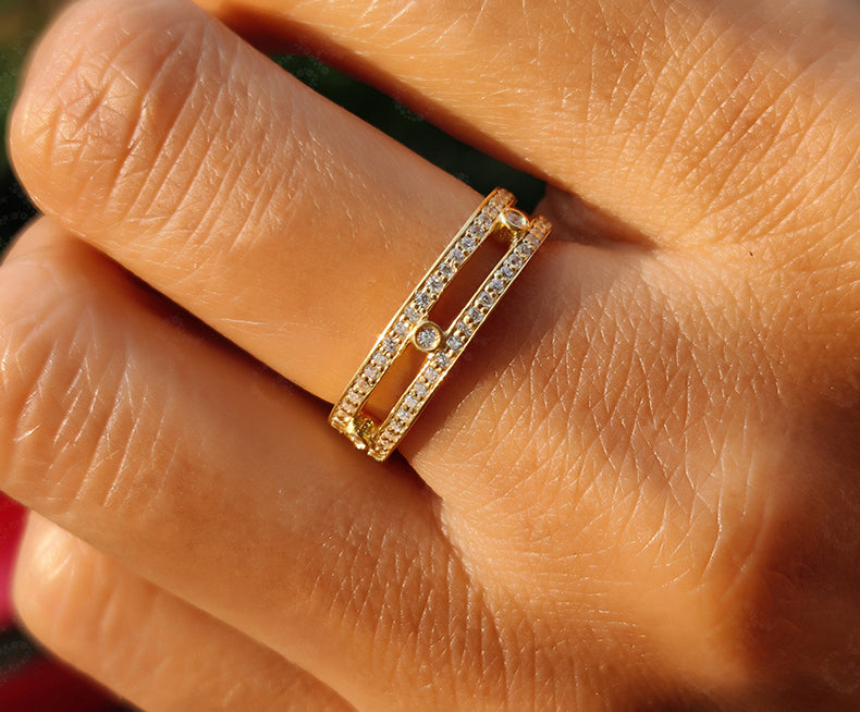 Elegant Modern Full Eternity Wedding Ring - Silver and Gold Beauty with Round Moissanite in 2-Row Design - Women's Wedding Band, Perfect Anniversary Gift for Her