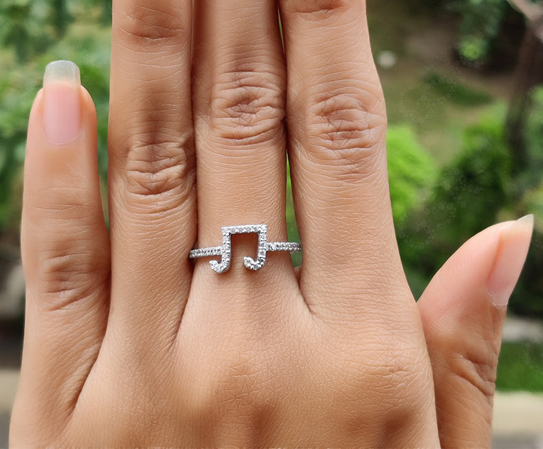 Elegant Musical Note Ring - Silver and Gold Music Symbol Beauty - Moissanite Diamond Harmony - Music Lover's Gift - Musical Jewelry