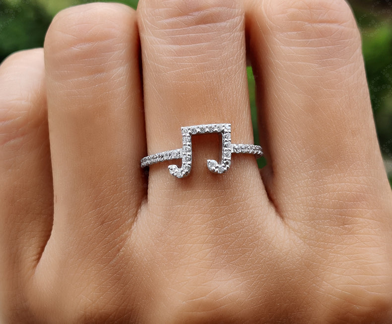 Elegant Musical Note Ring - Silver and Gold Music Symbol Beauty - Moissanite Diamond Harmony - Music Lover's Gift - Musical Jewelry