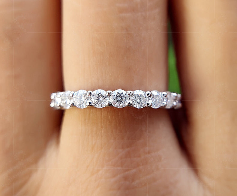 Elegant Round Moissanite Half Eternity Wedding Band for Women - Perfect Moissanite Stackable Rings and Bridal Stacking Matching Band - Classic Anniversary Beauty