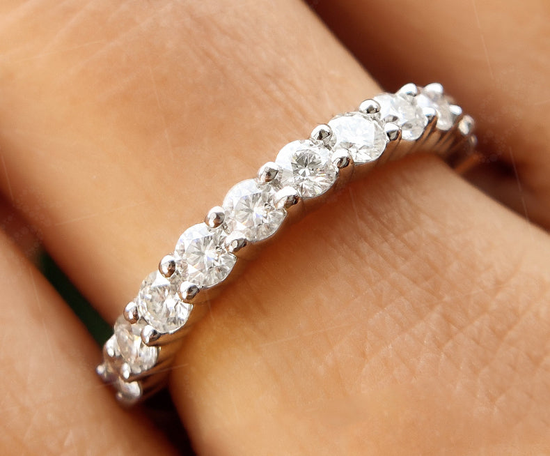 Elegant Round Moissanite Half Eternity Wedding Band for Women - Perfect Moissanite Stackable Rings and Bridal Stacking Matching Band - Classic Anniversary Beauty