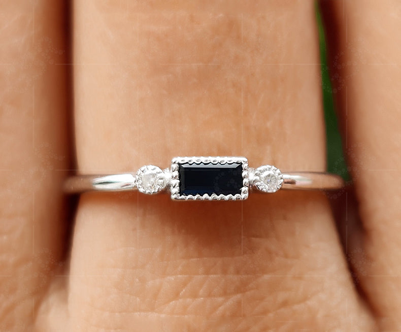Elegant Sapphire and Moissanite Stacking Ring - Dainty September Birthstone Beauty - Minimalist Delicate Ring for Her