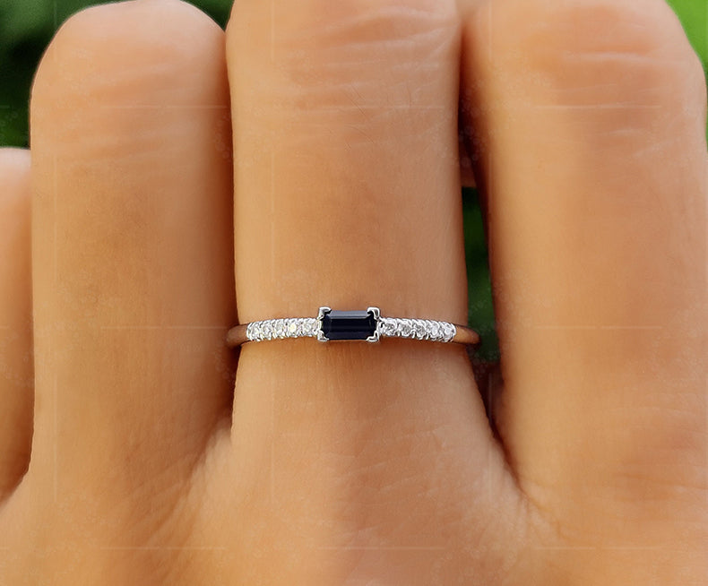 Elegant Sapphire Baguette Ring - Dainty September Birthstone Stacking Beauty - Minimalist Rings for Women - Anniversary Ring for Mom