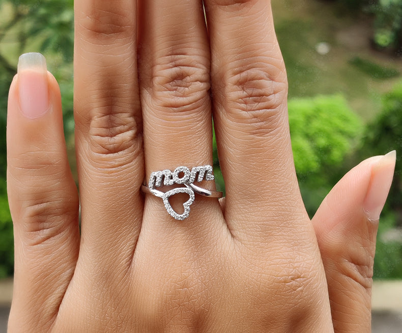 Elegant Silver and White Gold Mom Ring - Perfect Mother's Day Gift - Dainty Heart Stacking Ring for Mom - Minimalist Style Bypass Ring - Gelson World - Premium Silver and Gold Jewelry for USA Shoppers