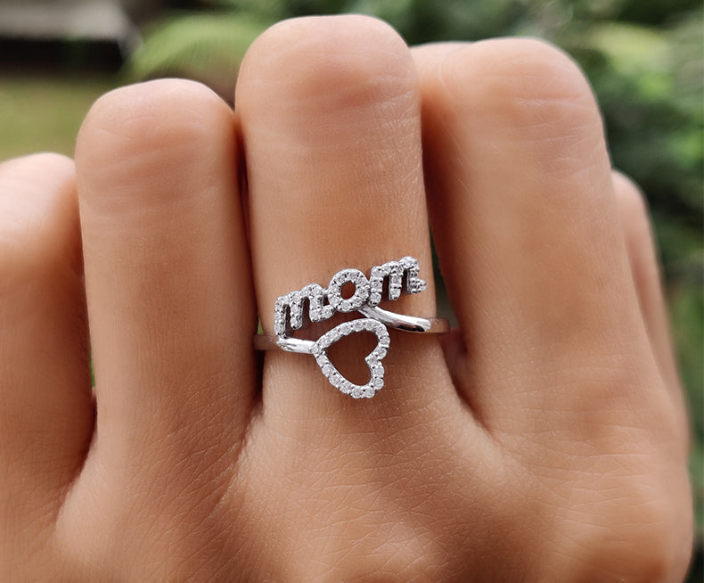 Elegant Silver and White Gold Mom Ring - Perfect Mother's Day Gift - Dainty Heart Stacking Ring for Mom - Minimalist Style Bypass Ring - Gelson World - Premium Silver and Gold Jewelry for USA Shoppers