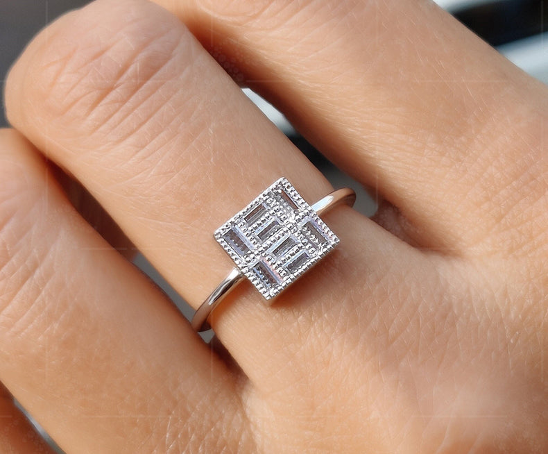 Elegant Vintage Art Deco Engagement Ring - Baguette Moissanite Beauty - Silver and Gold Stackable Ring, a Dainty Minimalist Gold Ring