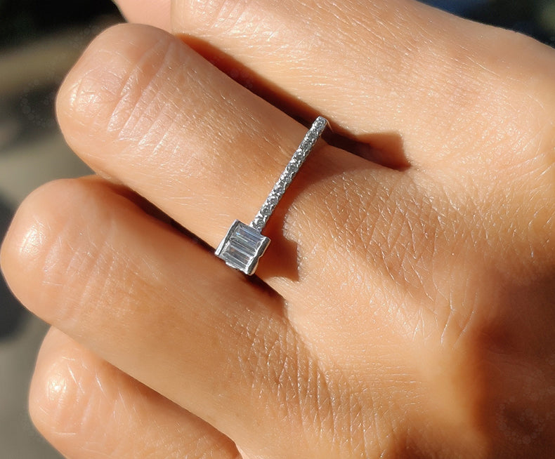 Exquisite Baguette Moissanite Wedding Ring - Silver and Gold Stacking Beauty with Unique Design - Ideal Promise, Matching Band, or Anniversary Gift for Her