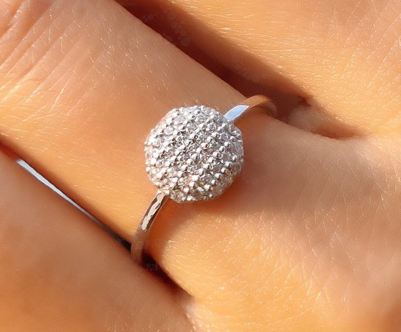 Hexagonal Elegance: Round Moissanite Dome Cluster Ring in Silver and Solid Gold for Women's Stacking Anniversary